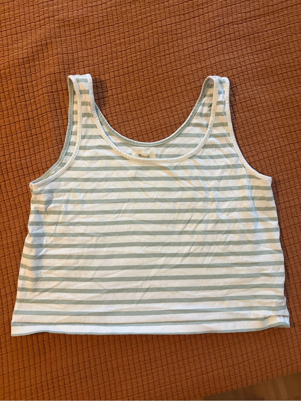 Madewell White and Light Green Striped Tank